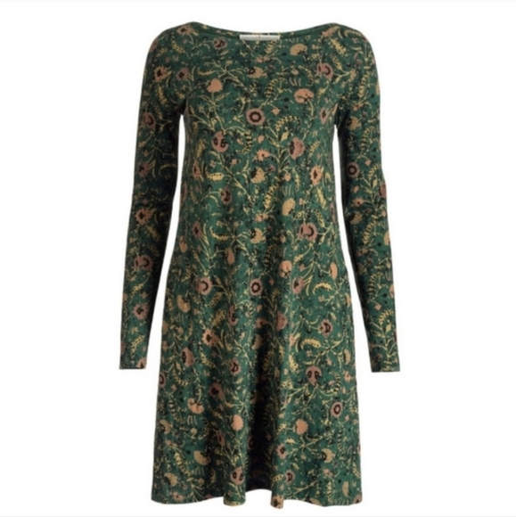 Peruvian Connection Orla Long Sleeve Green Floral Mini Tunic Dress Size XS - Picture 3 of 15